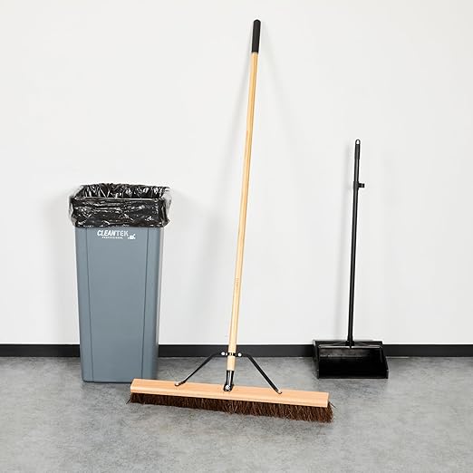 Restaurantware-Clean Tek Professional 30 Inch Push Broom, 1 Heavy-Duty Broom with 60â€ Handle - Palmyra Bristles, Use Indoor and Outdoor, Wooden, Commercial Use, for Deck, Driveway, Garage, Patio