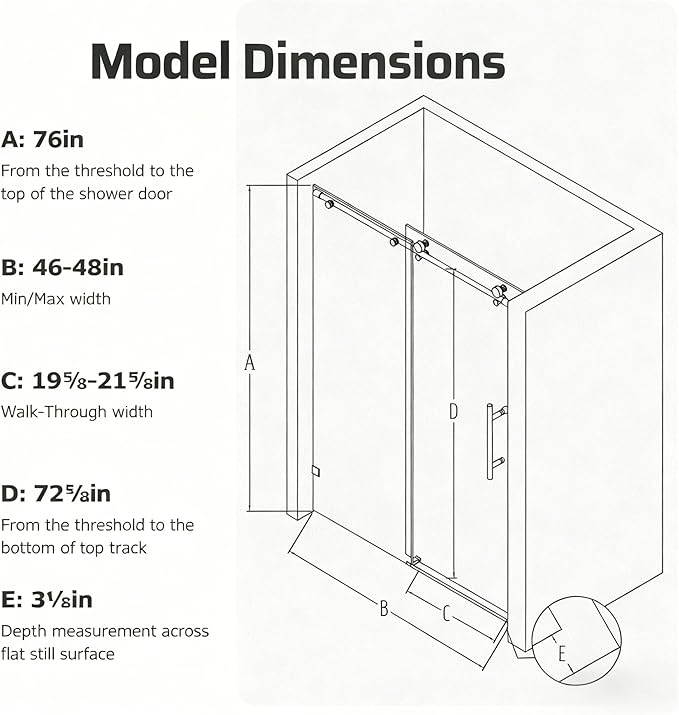 46-48" W x 76" H Frameless Sliding Shower Door, Bathroom Soft-Close Shower Glass Doors with 5/16" (8mm) SGCC Tempered Glass and Stainless Steel Hardware, Reversible Installation, Brushed Gold