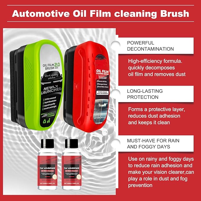 Automotive Oil Film Cleaning Brush,Glass Cleaning Board for Windshield,Car Windshield Cleaner,Glasss Oil Film Remover,Universal Glass Cleanings Wipe Board,2.0 Car Oils Films Cleanings Brush (2PCS Set)