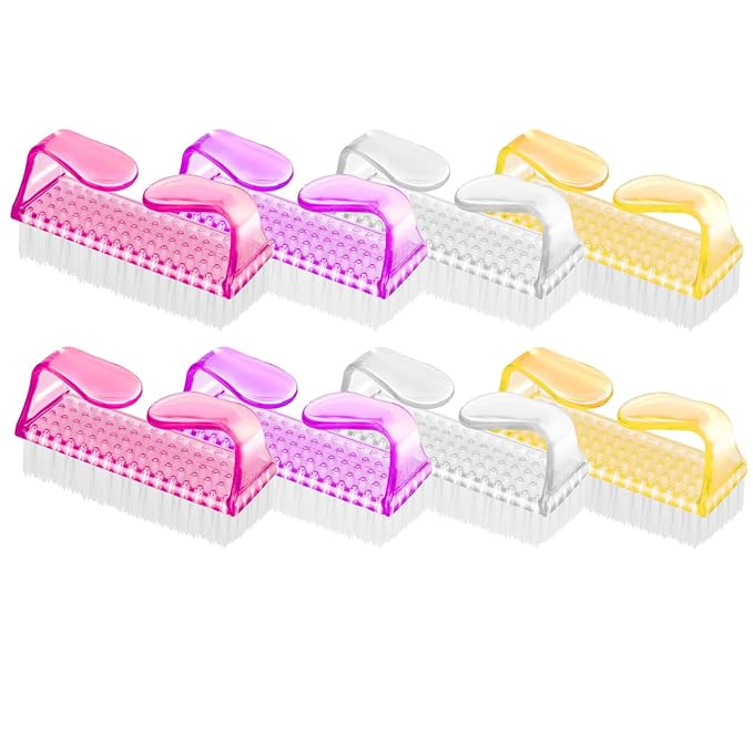 8Pcs Nail Brushes for Cleaning Fingernails, Handle Grip Nail Scrubber Brush, Manicure Tools Scrub Brushes Kit, Toenail Brush To Clean Under Nails Pedicure Foot Small Brush Women Men (4 Colors)