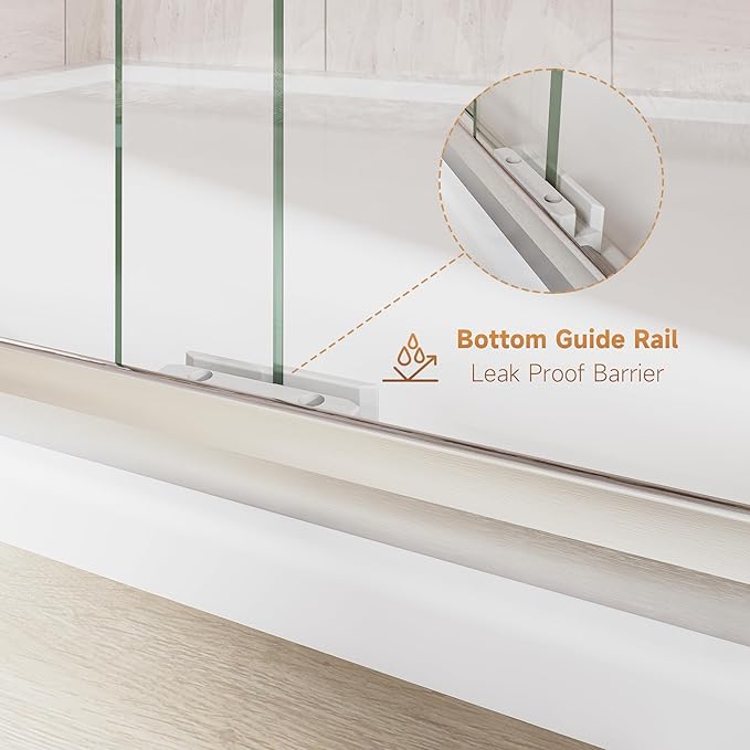 Shower Door 50-54 in. W x 72 in. H, UCALAFEE Semi-Frameless Double Sliding Shower Door with 1/4" (6mm) SGCC Clear Tempered Glass, Silent Soft-Close & Anti-Leak Walk-in Shower Door, Brushed Nickel