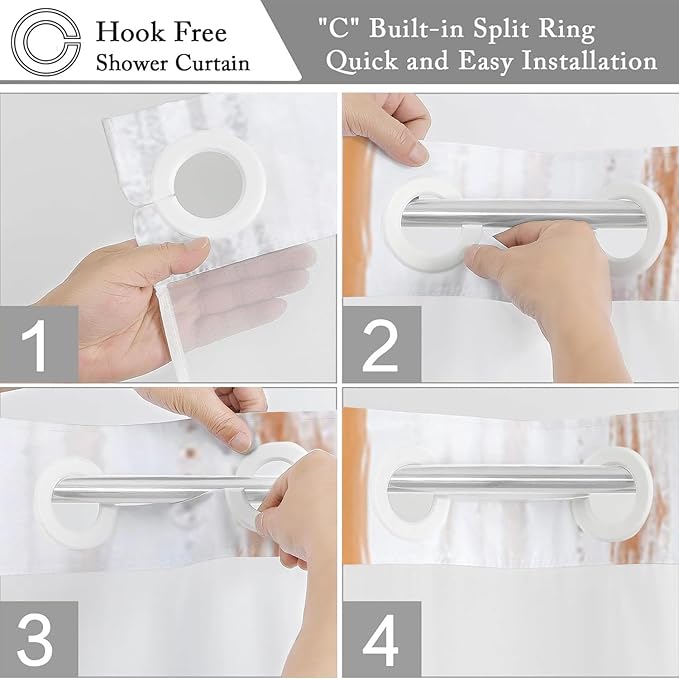 No Hook Shower Curtain with Snap in Liner, Hotel Style Burnt Orange White Gold Brush Strokes Art Modern Shower Curtain Waterpoof Washable with See Through Top Window,71"x86"