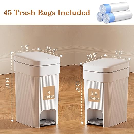 JiatuA Small Bathroom Trash Can with Lid Soft Close, 4 Gallon Step Garbage Can Slim Trash Bin Wastebasket for Kitchen Bedroom Office Living Room Toilet College Dorm, White