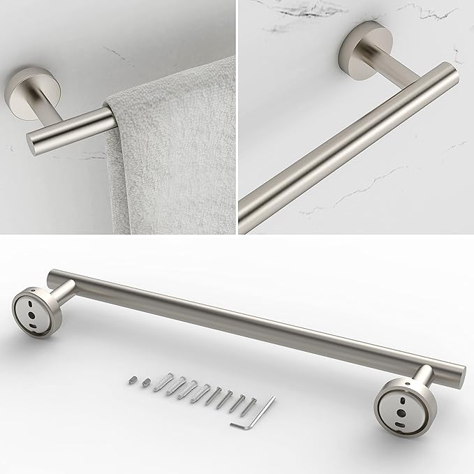 6 PCS Bathroom Hardware Set, Including 16" Hand Towel Bar, Toilet Paper Holder, Towel Ring, Robe Towel Hooks, Bathroom Accessories Kit (Brushed Stainless Steel)