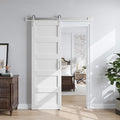 SmartStandard 28x84 inch White Barn Door with 5FT Brushed Nickel Sliding Door Hardware Track Kit Included, Solid MDF Slab, Waterproof PVC Surface, 5-Panel, Suitable for Openings up to 26in x 82in