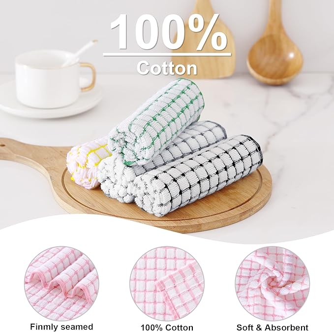 Kitinjoy Cotton 16 Pack Terry Kitchen Dish Cloths, 12 x 12 Inches Super Soft and Absorbent Dish Rags, Quick Drying Dish Towels for Washing Dishes, Multi-Colored