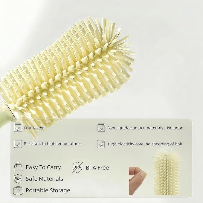8-in-1 Baby Bottle Brush Set, Silicone Baby Bottle Cleaning Kit with Drying Rack, Portable Travel Brush & Accessories for Home and Travel (Green)