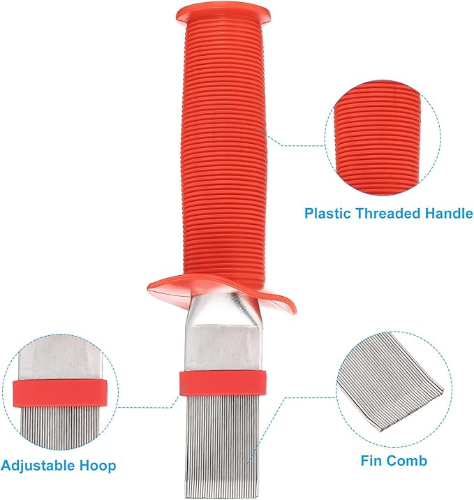 PATIKIL Air Conditioner Fin Comb, Stainless Steel Threaded Handle AC Coil Cleaner Brush Fin Straightener Condenser Coil Repair Too for Radiator Refrigerator Evaporator, Red Silver