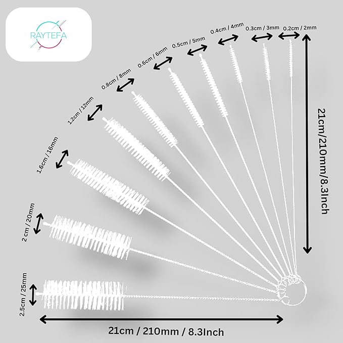 10 Pcs Nylon Straw Cleaning Brush Set – Bottle Pipe Cleaner Brushes for Straws, Kettles, Tubes & Spouts – Flexible Stainless Steel Wire with High-Density Nylon Bristles – Multi-Size Pipe Cleaner Set