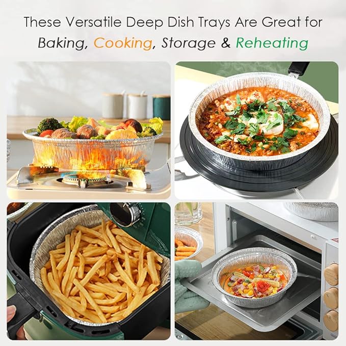 Non-Stick Round Disposable Air Fryer Aluminum Foil Liners 50PCS, Oil-Proof Aluminum Foil Tin Box Also for Steamer Basket Instant Pot Oven & Grill (9 Inch)