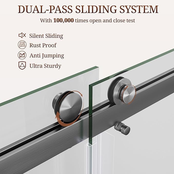 68-73" W x 80" H Frameless Shower Door, Double Sliding Glass Shower Door with 3/8" (10mm) SGCC Tempered Glass, Dual 304 Stainless Towel Bars Bathroom Shower Glass Door (Gunmetal)