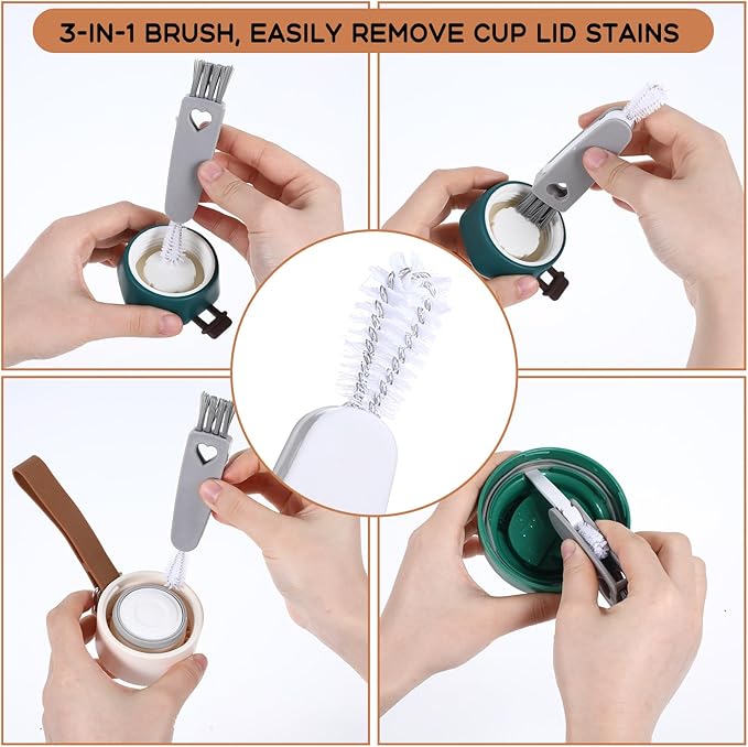 4Pcs 3 in 1 Cup Lid Cleaning Brush, Crevice Cleaning Brush Set Mini Multi-Functional Clean Brushes Portable Cup Lid Cleaner with Brushes Baby Bottle Home Kitchen Crevice Clean Tools