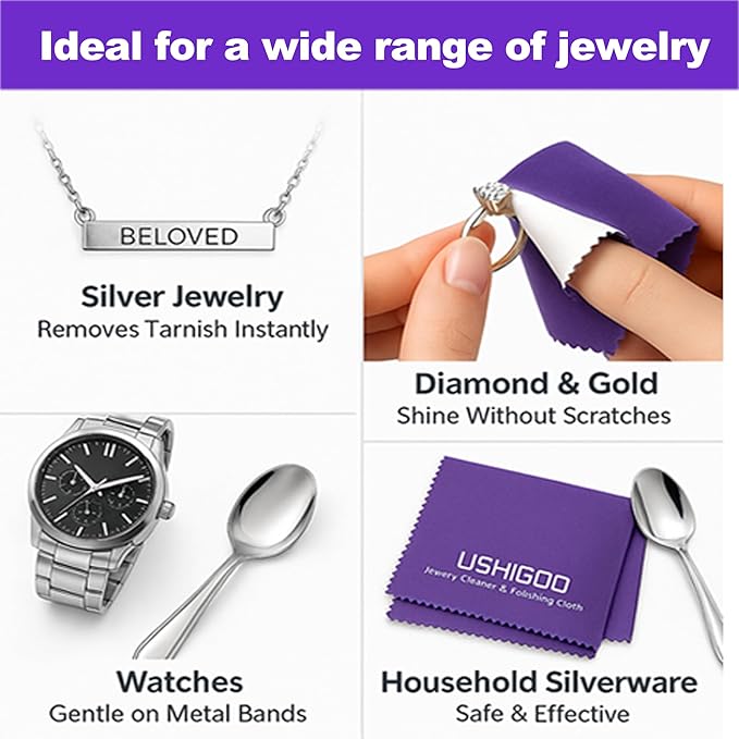 Jewelry Cleaning & Polishing Cloth,2Pcs Sterling Silver Gold Platinum Tarnish Remover,Non-Toxic Eco Friendly,Jewelry Cleaner Cloth for Ring,Earring,Watch and Coins Care