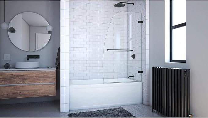 DreamLine Aqua Uno 34 5/16 inch W x 58 inch H Frameless Hinged Tub Door in Matte Black