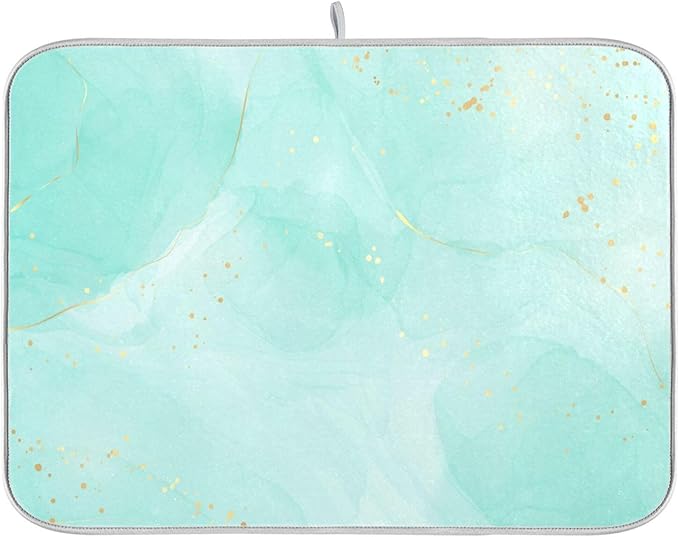 Turquoise Marble Dish Drying Mat for Kitchen Countertop 18x24 Aqua Tie Dye Large Drying Mat Reusable Quick Dry Dish Sink Mats Easy Clean Decorative Essentials