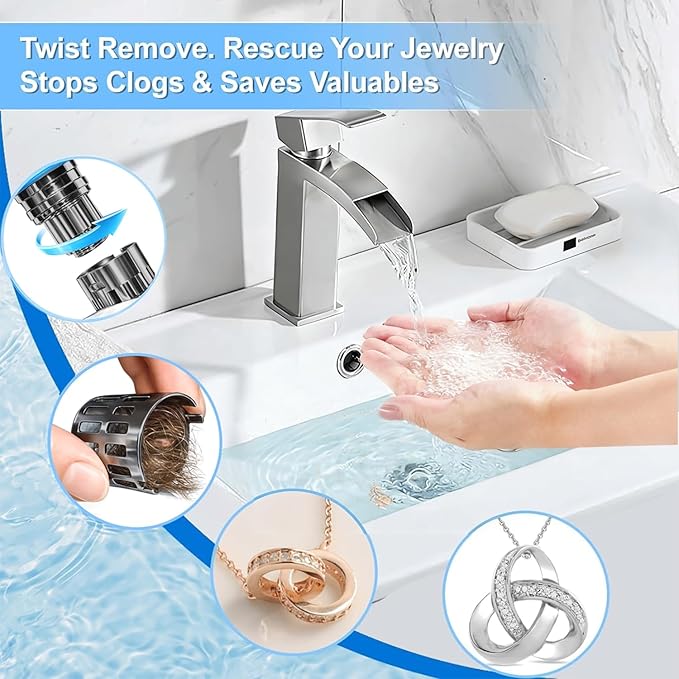 Bathroom Sink Stopper, Pop Up Drain for Bathroom Sink, Sink Plug Hair Catcher, Silent Popper Core with Removable Stainless Steel Filter Basket (Brushed Nickel, 1 Pack)