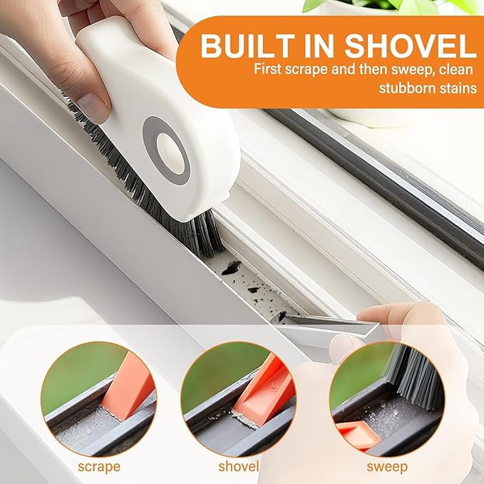 2 in 1 Groove Cleaning Brush Window Track Cleaning Tools, 2026 New Multifunction Hard Bristle Crevice Cleaning Brush with Hidden Scraperfor Sliding Door Track, Window Sill, Shutter Door (Mix)
