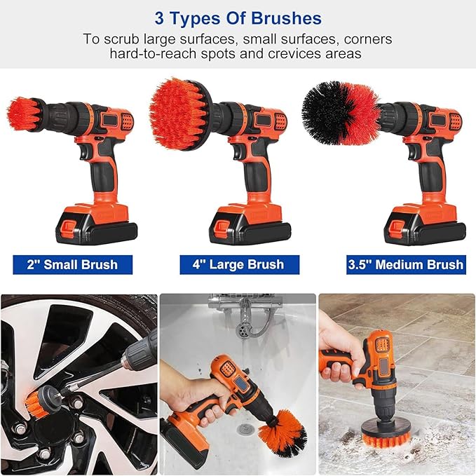 iMounTEK All Purpose Power Scrubber Cleaning Brush Combo Kit. Bathroom Accessories for Bathtubs/Bath Mat/Shower Curtain/Kitchen Sink/Bidet/Carpet/Pool Tile/Ceramic/Marble/Brick/Flooring/Grout- Red