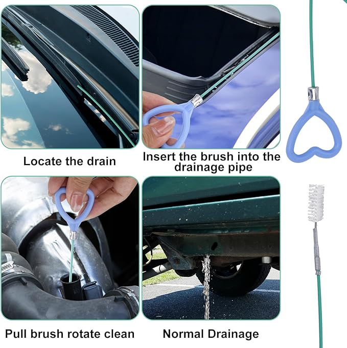5pcs Sunroof Drain Cleaning Tool, 118in Flexible Long Pipe Cleaner with 2 Clean Brush 1 Syringe 1 Syringe Hose Heart Handle Design Tube Cleaner Brush for Auto Car Sunroof Wiper