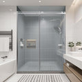 56-60" W x 74" H Frameless Shower Doors, Bathroom Single Sliding Shower Glass Doors with 5/16" (8mm) Clear SGCC Tempered Glass and Stainless Steel Handle, Reversible Installation, Chrome
