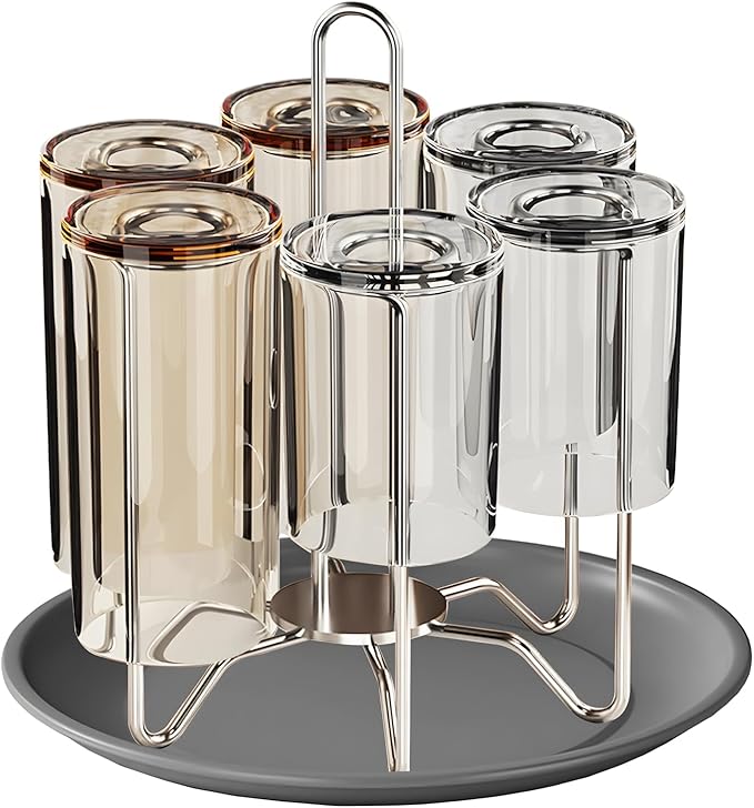 Cup Drying Rack Stand, Stainless Steel 6 Cups Mug Drying Rack Drainer Holder, Countertop Cup Rack Dryer for Glasses, Tumbler, Water Bottle
