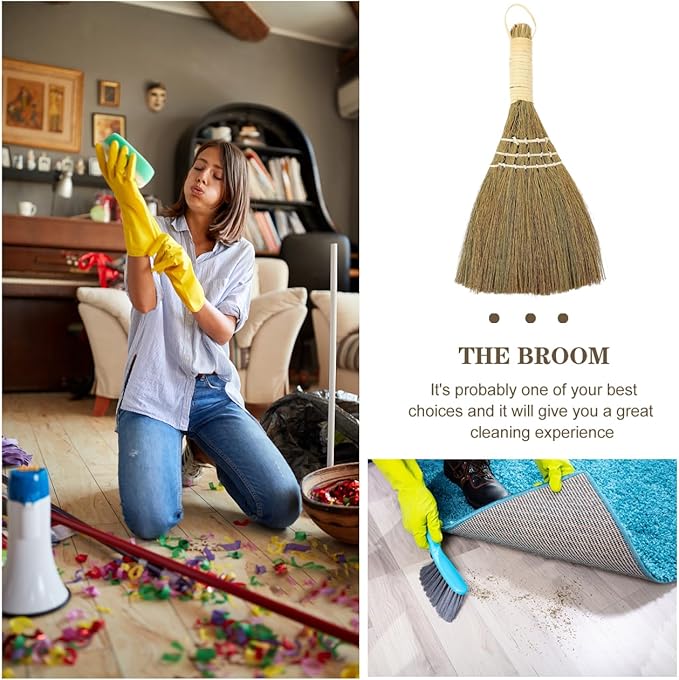10" Whisk Broom Set of 2, Handheld Straw Broom, Natural Corn Brooms, Portable Wooden Dust Duster for Car, Table, Furniture, Decorative Rustic Sweeper for Home, Garden, Xmas Decor