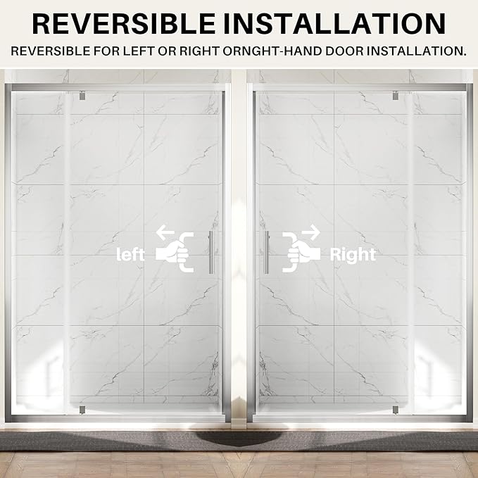 WinZo 47-48" W ×72" H Pivot Shower Door, 1/4"(6mm) SGCC Clear Tempered Glass Shower Door with Explosion Film, Nano Easy-Clean Coating, Reversible Installation, Brushed Nickel