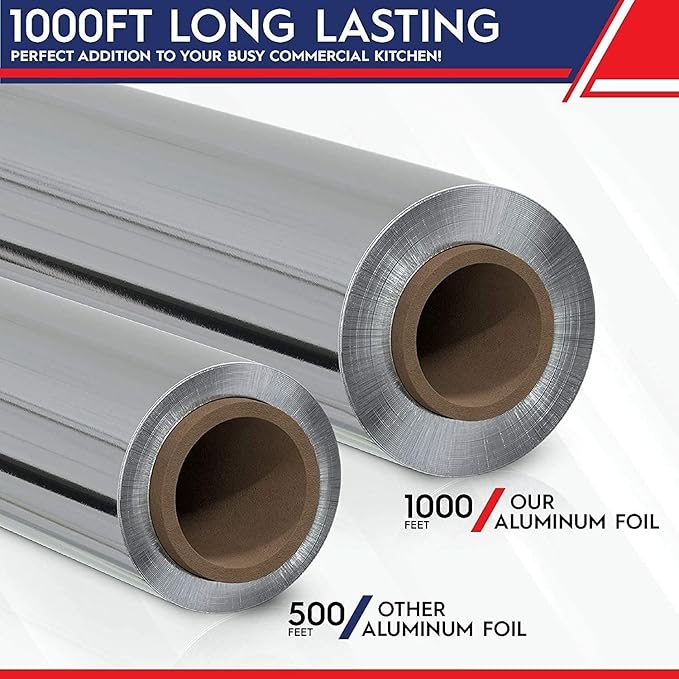 Aluminum Foil Wrap Roll 12 in x 1000 Feet Long Industrial Size and Strength | Commercial Grade & Length Foil Wrap for Food Service Industry and Home Use Strong Silver (12 in x 1000 ft, 1 Pack)