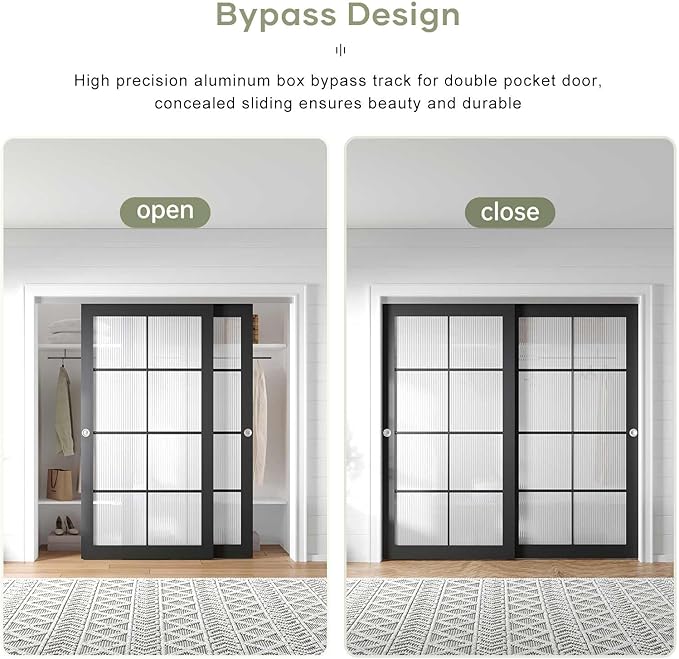 EaseLife 7FT/84in Bypass Double Sliding Pocket Door Hardware Kit,Commercial Grade,Aluminum,Bypassing Closet Door Track for 2 Door System,Slide Smoothly Quietly,Easy Install,No Doors