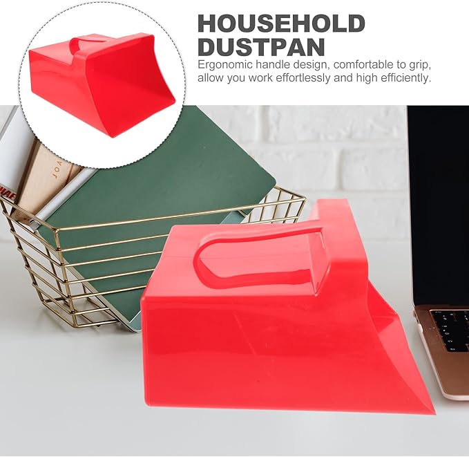 Handheld Dustpan for Desktop Trash Cleaning, Red Plastic Reusable Shovel with Handle, Multi-Purpose Household Garbage Sweeper for Home and Office Use