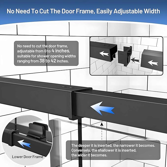 Pivot Glass Shower Door, 38-42" W x 71" H, 1/4"(6mm) Clear SGCC Tempered Glass, Matte Black Finish, Magnetic Closure, Reversible Installation