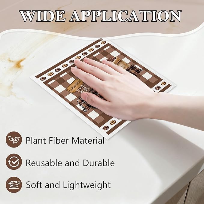 5 Pack Mixed Farmhouse Coffee Bar Kitchen Dishcloths Dish Towel, Dish Towels for Kitchen, Swedish Dishcloth Coffee Bar Decor, Paper Towels Reusable, Dish Cloth Towel Cleaning for Home