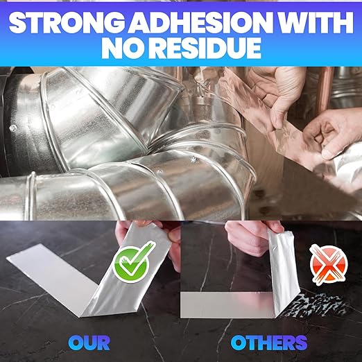 ADHES Premium Aluminum Foil Tape, 3 Inch x 164 Feet (55 Yards), 6Rolls Heat Proof Tape Withstand from 80°C to 100°C, Metal Duct Tape for HVAC, Sealing & Patching, Dryer Vents Pipe
