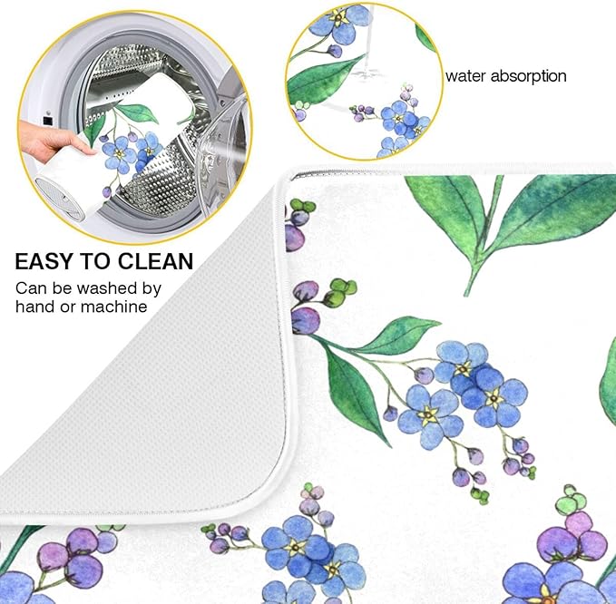 Blue Forget-me-not Flowers Dish Drying Mat for Kitchen Counter 18x24 inch Super Absorbent Drying Mat Large Dish Drying Mats for Kitchen Countertop Protector Dishes Pad