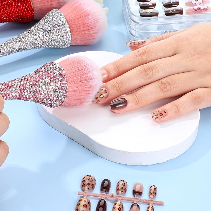 Nail Dust Brush, Pink Shiny Rhinestone Nail Art Dust Brushes Acrylic Nails Duster Brush Nails Powder Cleaning Brushes Make Up Manicure Trimming Clean Up Tools, 1 PCS