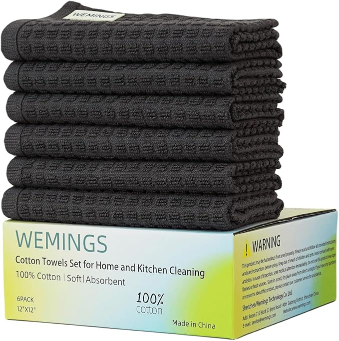 Cotton Dishcloths Set for Home and Kitchen Cleaning- 12x12 Inches Pack of 6- Dish Cloths,Dish Towels,Dish Rags - with Hanging Loop - 100% Cotton,Soft,Absorbent (Grey, 6)
