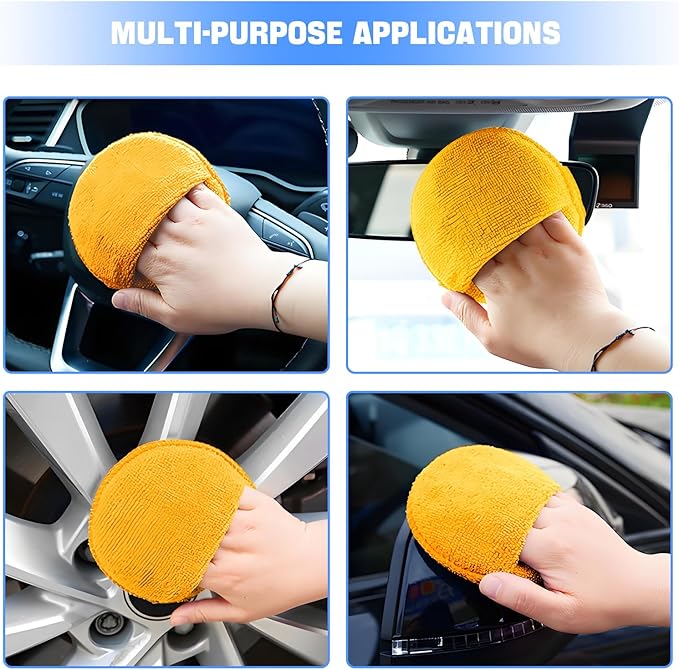 Hovom 6PCS Microfiber Wax Applicator, 5" Round Applicator Pads, Soft Automotive Waxing Foam Pads, Buffing Pads for Car Cleaning, Polishing and Detailing, Reusable Car Wash Sponge (Orange)