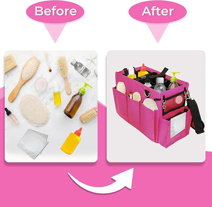 Blue Lilly Large Capacity Durable Cleaning Caddy Bag with Adjustable Straps - Cleaning Bags for Housekeepers, Pink Color, Easy to Assemble & Clean - The Ultimate Cleaning Bag Solution