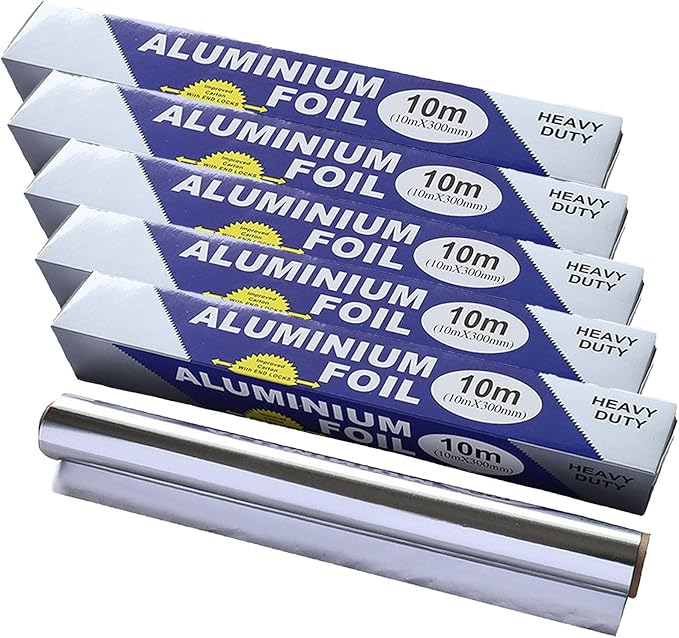 5-Pack Heavy Duty Grilling Aluminum Foil ， Baking Foil Paper, Sheets for Food Tinfoil Roll,High-Temperature Resistant for Home Cooking,Hair Foils(Extra heavy-30CM*10M*20um)