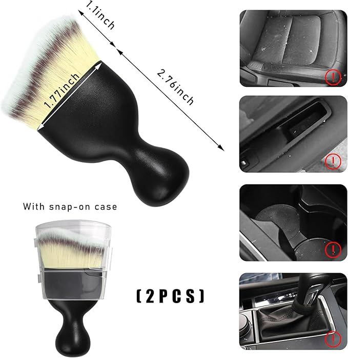 2PCS Car Interior Dust Brush, Soft Scratch Free Auto Detailing Brushes, Universal Vehicle Interior Cleaning Tool for Automotive Dashboard, Air Vents, Leather (Beige)