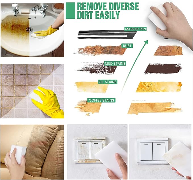 100Pack Magic Sponge Eraser, Melamine Sponge Foam, Non-Scratch Heavy Duty Kitchen Scrub Pads, Multi-Functional Household Cleaning Sponges for Dish, Bathroom, Bathtub, Sink, Cup, Wall Cleaner