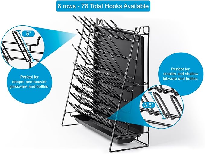 Drying Rack for Lab Glassware and Bottles - Laboratory Draining Dryer Stand for Countertop, Space Saving Steel Wire Frame - Station for Baby Feeding Bottle
