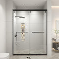 RFN 44-48" W x 76" H Semi-Frameless Bypass Double Sliding Shower Door, 1/4" (6 mm) Easy-to-Clean Treated Clear Tempered SGCC Glass,Bathroom Door(Matte Black, 44-48" W*76" H)