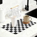 12" x 20" Checkered Dish Drying Mat for Kitchen Counter, Absorbent Coffee Bar Mat for Espresso Machine Coffee Countertops Accessories (Black)