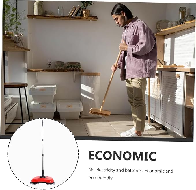Multi-Function 3-in-1 Hand Push Sweeper Broom Dustpan Trash Bin Adjustable Handle 360 Rotating Floor Cleaning Mop for Hard Floors