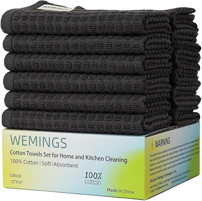 Cotton Dishcloths Set for Home and Kitchen Cleaning - 12x12 Inches Pack of 12-Dish Cloths,Dish Towels,Dish Rags - with Hanging Loop - 100% Cotton,Soft,Absorbent (Grey, 12)