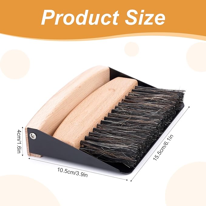 Desktop Broom and Dustpan Set, Mini Dustpan and Brush Set Wooden Handheld Broom and Dustpan Set for Cleaning Desktop Bed Car Animal Cage & Windowsill(Black)