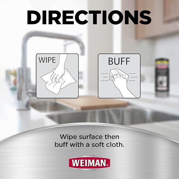 Weiman Stainless Steel Wipes - Removes Fingerprints, Residue, Water Marks and Grease From Appliances - Works Great on Refrigerators, Dishwashers, Ovens, Grills - 28 Count - Packaging May Vary
