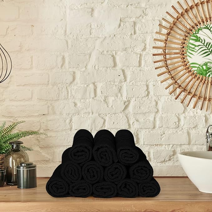 Utopia Towels Wash Cloths Set, 12 by 12 Inches, 100% Cotton Ring Spun, Highly Absorbent and Soft Feel Washcloths for Bathroom, Spa, Gym, and Face, 12 Pack Black