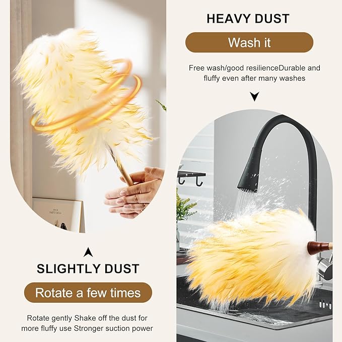 Wool Duster 16inch Soft Natural Feather Dusters with Bamboo Handle Cleaning Supplies for Home Office Phoframe
